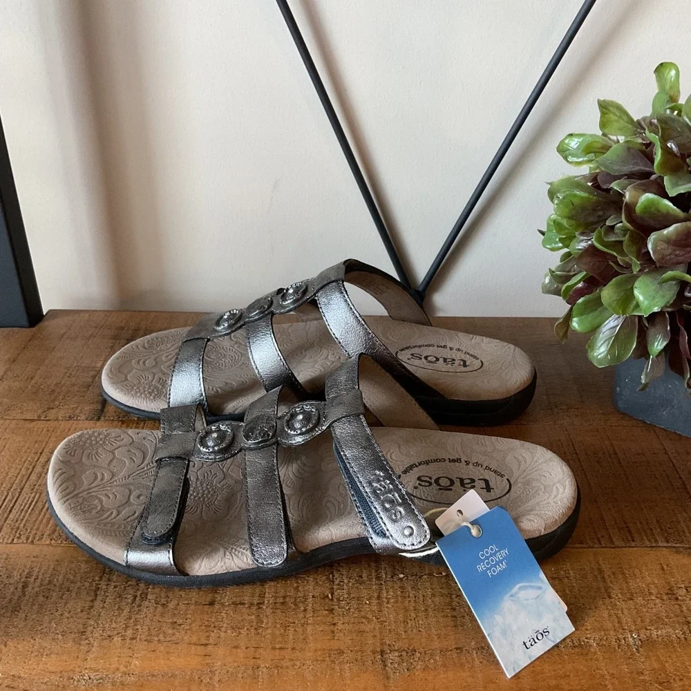 Taos Prize 4 Bronze Metallic Leather Comfort Slide Sandals Womens 8 Travel Boho